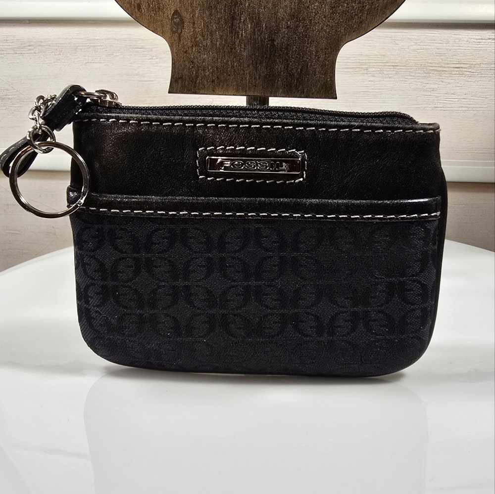 Fossil Black signature Coin Purse/keychain